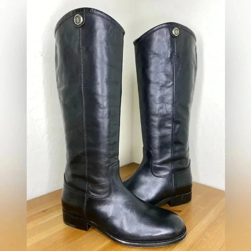 NEW FRYE Melissa Button 2 Black Leather Equestrian Boots Women’s Size 5.5B - Picture 6 of 14